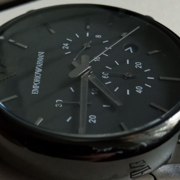 SOLD - Emporio Armani AR1737 Black Dial Black PVD Steel Unisex Chronograph Watch - Picture 3 of 14